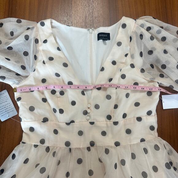 Bardot Eva Mini Dress, Polka Dot Nude Spot, Revolve, Coquette, Retro, size 10 - Picture 6 of 12